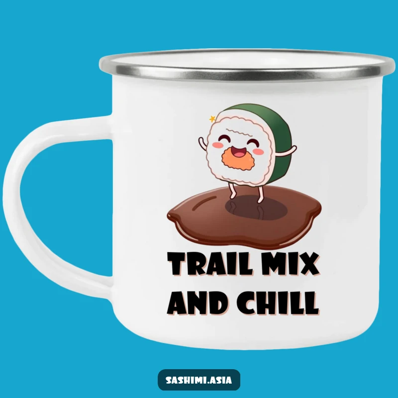Funny Sushi Camping Mug: Fuel Your Adventures with Dancing Foodie Style Gift
