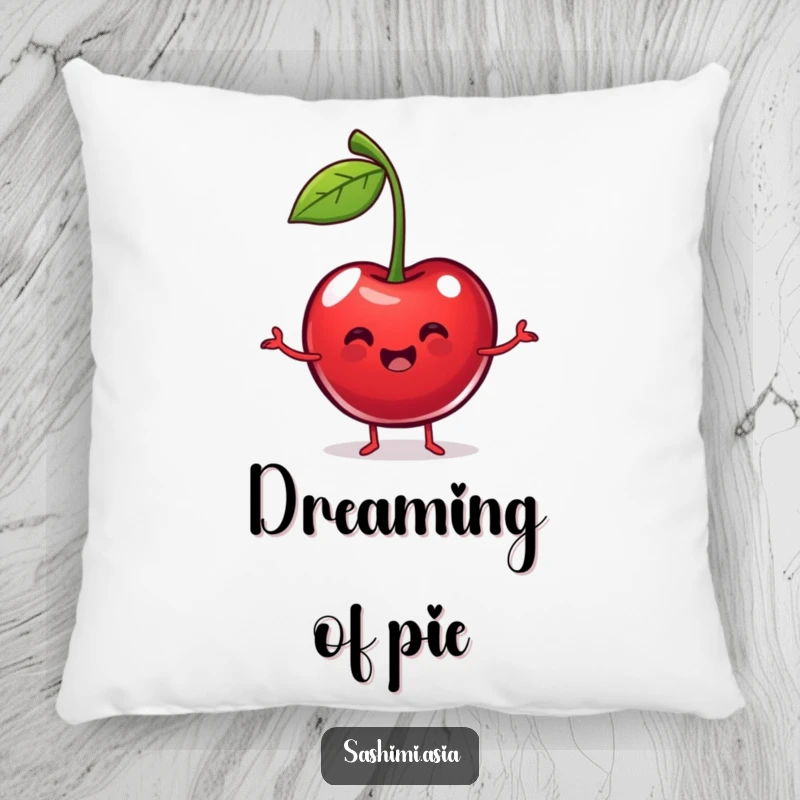 Funny Dancing Cherry Pillow: Soft cushion featuring a plump, happy red cherry dancing with stem arms, perfect for humorous comfort.