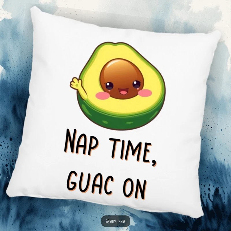 Funny Chubby Avocado Pillow: Soft cushion featuring a happy, chubby avocado waving a stubby limb, perfect for humorous comfort.
