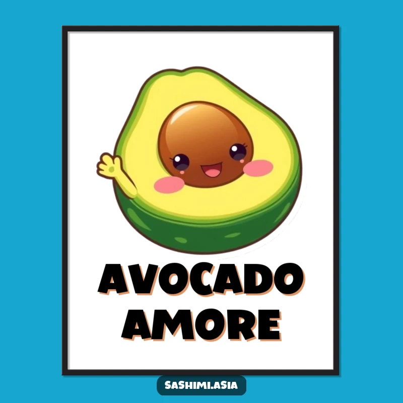 Funny Chubby Avocado Digital Print: Instant Happiness with This Waving Fruit Artwork