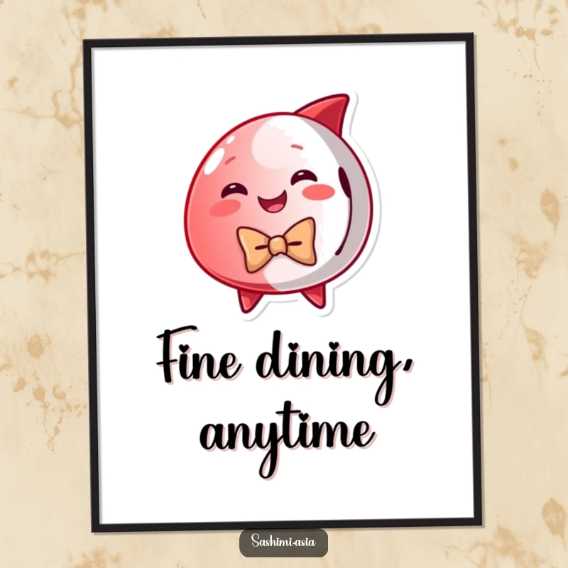 Funny Red Tuna Digital Art Print: Elegant dapper tuna in a bow tie, ready to add humorous sophistication to walls.