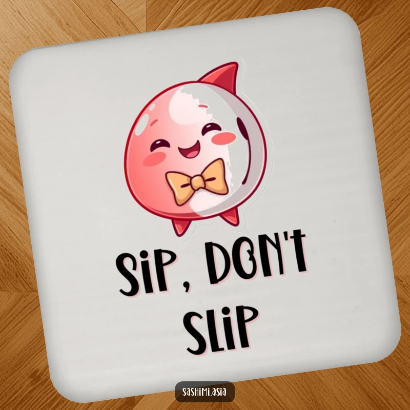 Funny Red Tuna Coasters: Elegant dapper tuna artwork in a bow tie, protecting surfaces with humorous style.