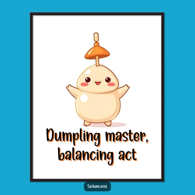 Funny Free Printable Dumpling Wall Art: Tiny Hat Balancing Act Downloadable Decor