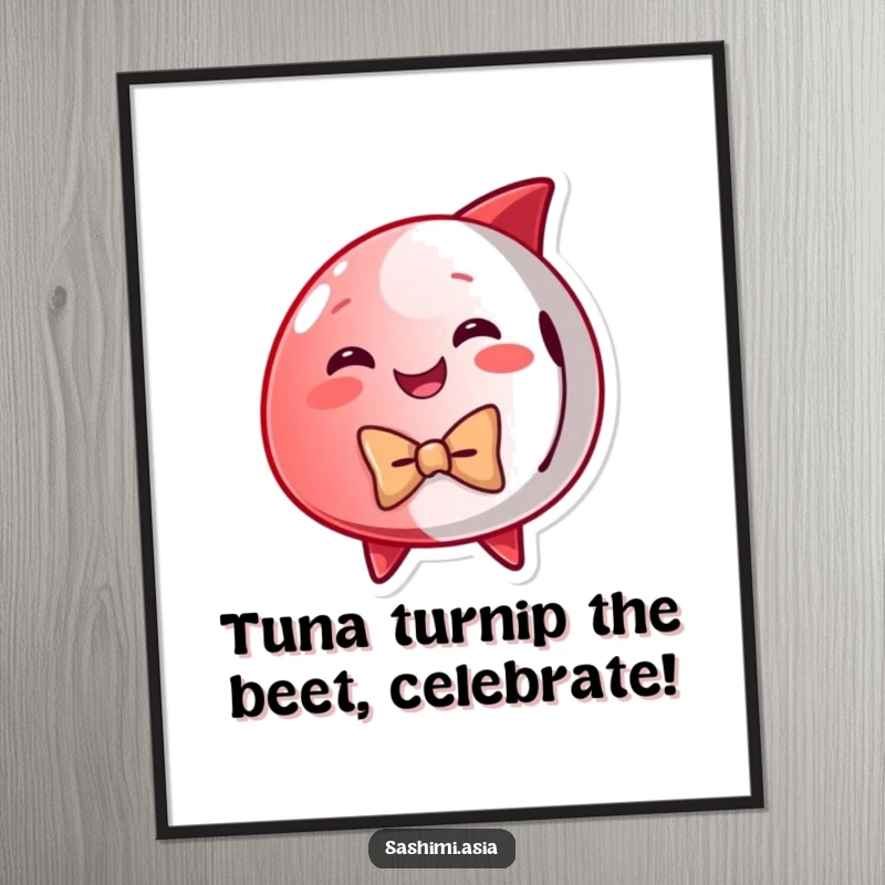Funny Free Printable Tuna Wall Art: A dapper red tuna in a bow tie strikes a sophisticated, humorous pose.