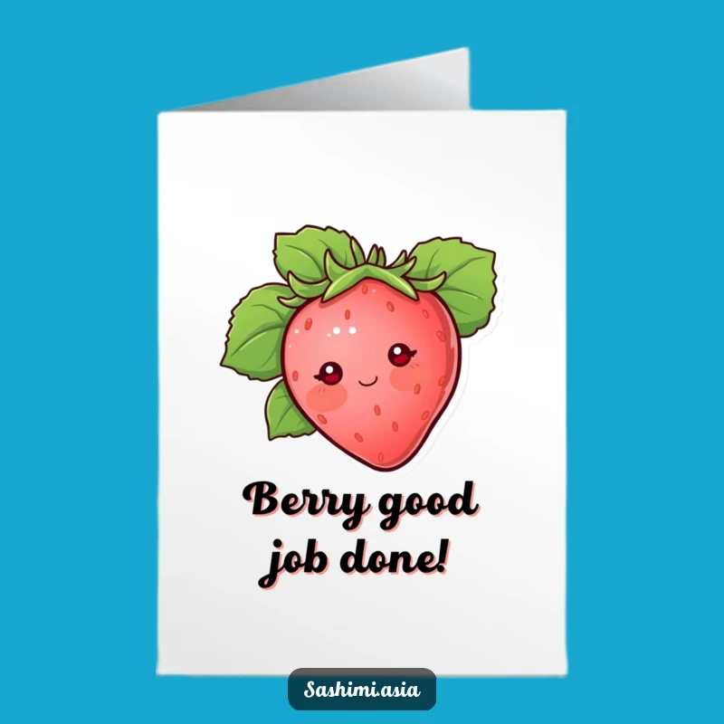 Congrats Free Printable Card: Strawberry Shy Cheer, Downloadable & Print at Home Sweetness