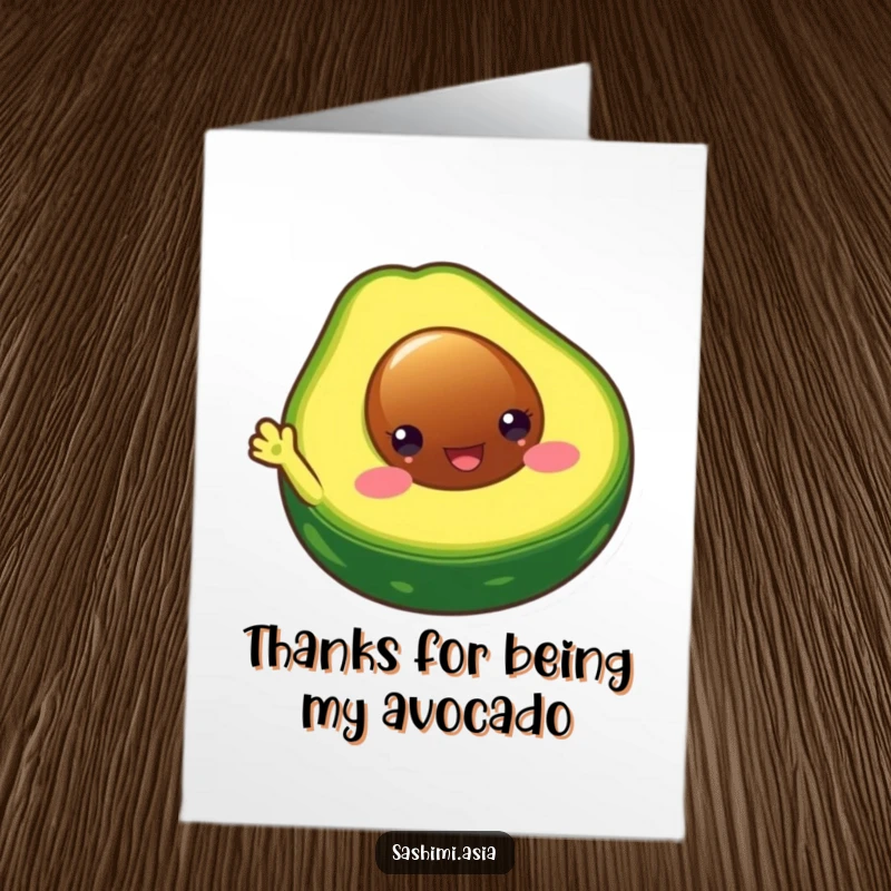 Funny Free Printable Avocado Thank You Card: A cheerful avocado half waves a stubby limb to express sincere thanks.