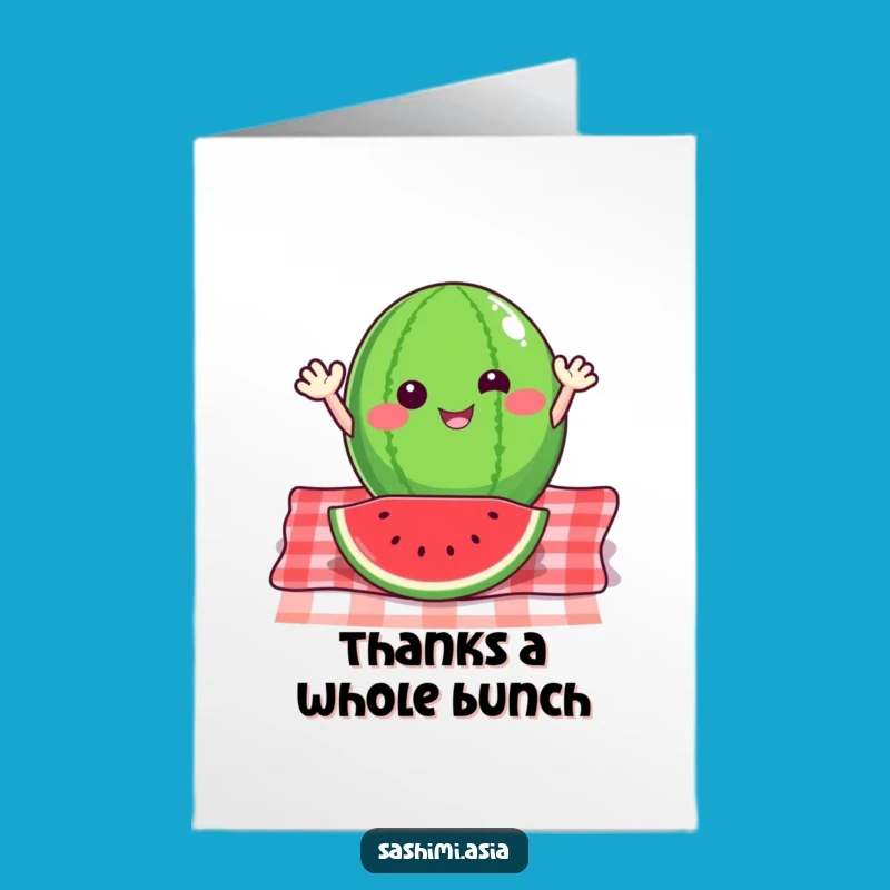 Thank You Free Printable Card: Watermelon Picnic Thanks, Downloadable & Print at Home Gratitude