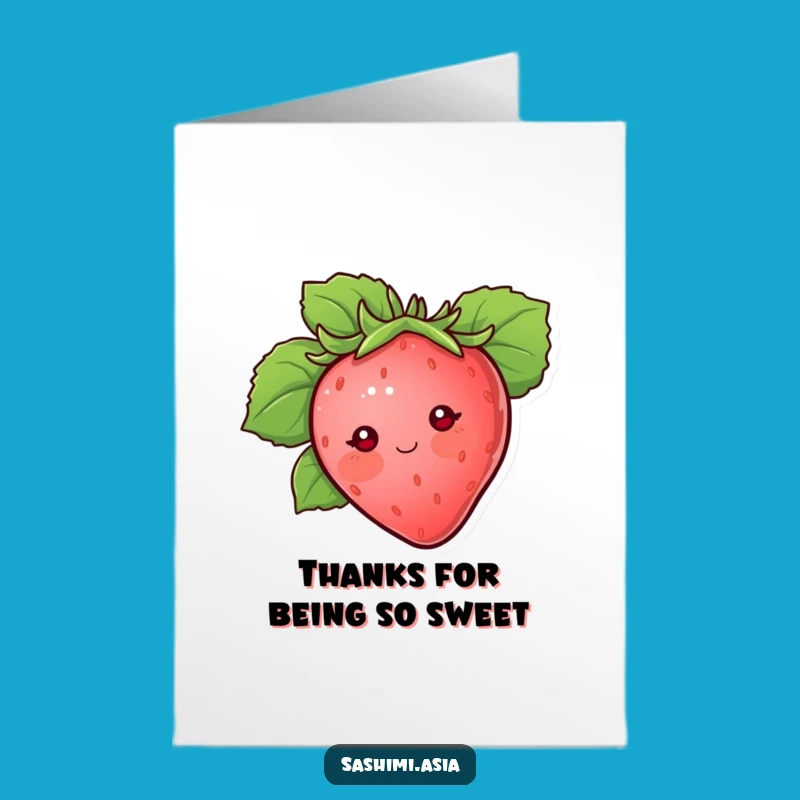 Thank You Free Printable Card: Strawberry Shy Thanks, Downloadable & Print at Home Sweetness