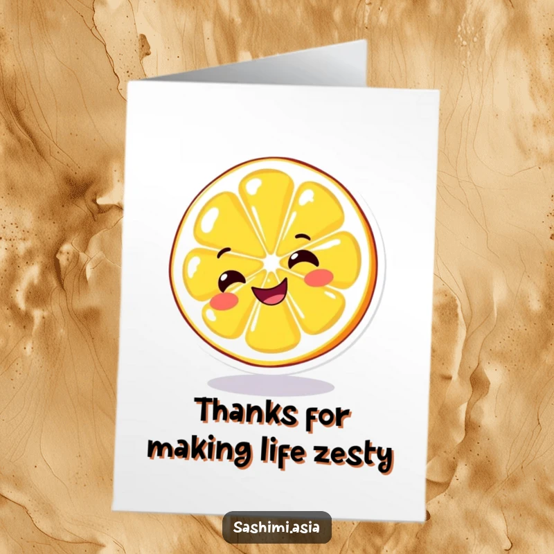 Funny Free Printable Lemon Thank You Card: A cheerful lemon slice spins happily to say thank you.