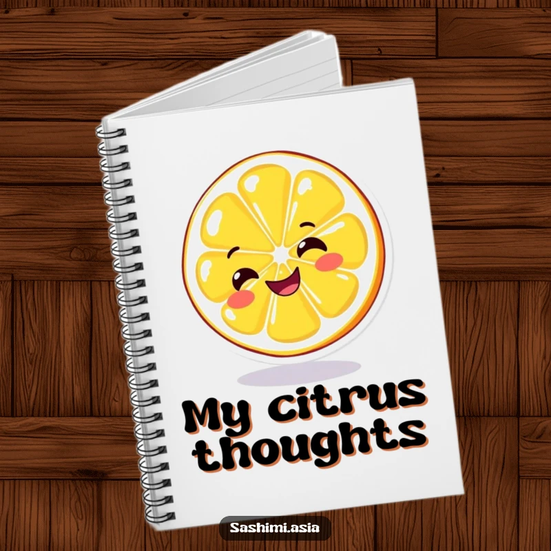 Funny Spinning Lemon Notebook: Grinning yellow lemon slice spinning, perfect for jotting down humorous ideas and plans.