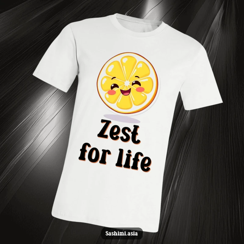 Funny Spinning Lemon T-Shirt: A bright yellow lemon slice with a grin, spinning, perfect for casual, humorous wear.
